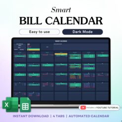 Bill Tracker Spreadsheet Dark Mode Google Sheets Excel Bill Calendar Monthly Smart Bill Planner Editable Calendar Personal Finance Budget